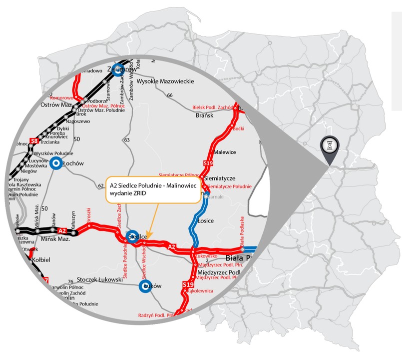 Autostrada A2 dłuższa na wschód od Warszawy