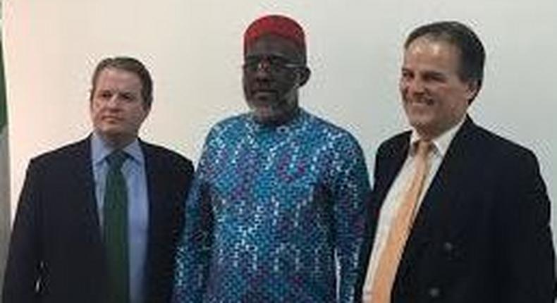 Olisa Metuh receives members of the British Conservative Party in Abuja.