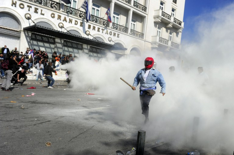 Protestujący w Atenach, fot. AFP