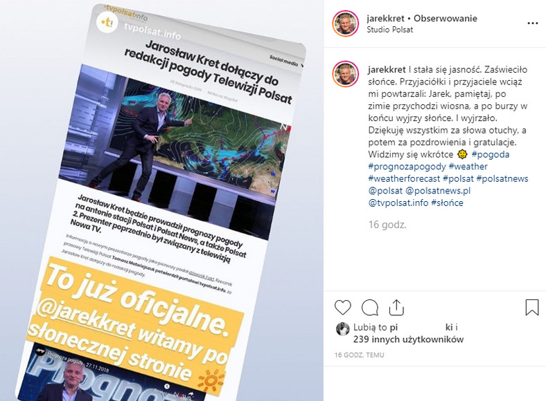 Jarosław Kret na Instagramie