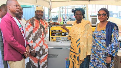 Mr Dapo Olakulehin, General Manager, Lagos State Coconut Development Authority (LASCODA), Dr Oluwarotimi Fashola, Special Adviser to the Governor on Agriculture (Rice Mill Initiative), Mrs Shakirat Dauda, beneficiary of deep freezer and generator and Mrs Olatokunbo Emokpae, Permanent Secretary, Ministry of Agriculture, during the Agricultural Value Chains Enterprise Support Programme on Friday for Farmers in Lagos Island, Eti-Osa ,Ibeju-Lekki, Epe Local Governments and there LCDAs at Eti-Osa Local Government.