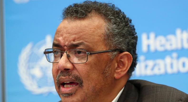 Director-General of the World Health Organization (WHO) Tedros Adhanom Ghebreyesus speaks during a news conference after a meeting of the Emergency Committee on the novel coronavirus (2019-nCoV) in Geneva, Switzerland January 30, 2020. REUTERS/Denis Balibouse