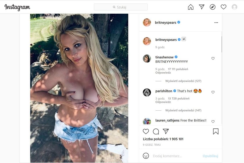 Britney Spears wrzuciła na swój profil w mediach społecznościowych odważne zdjęcie. Jest na nim topless!