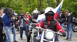 Members of the Russian motorcycle group called 'Nachtwoelfe' arrive at the former German Nazi concentration camp in Dachau