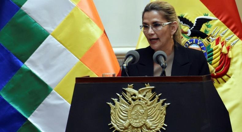 Bolivia's interim president Jeanine Anez speaks during a ceremony to swear-in her new cabinet after a government reshuffle in January 2020