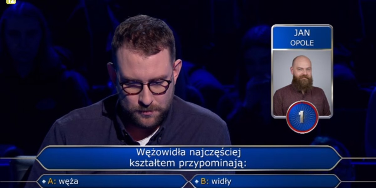 Milionerzy - Karol odpadł na pytaniu o wężowidła