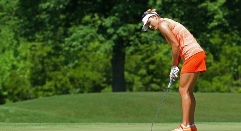 Lexi Thompson putts for a birdie on the sixth hole during the second round of the Kingsmill Championship in Williamsburg, Virginia