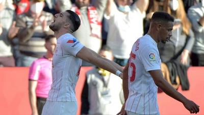 Rafa Mir celebrates scoring for Sevilla against Getafe in La Liga on Sunday. Creator: CRISTINA QUICLER