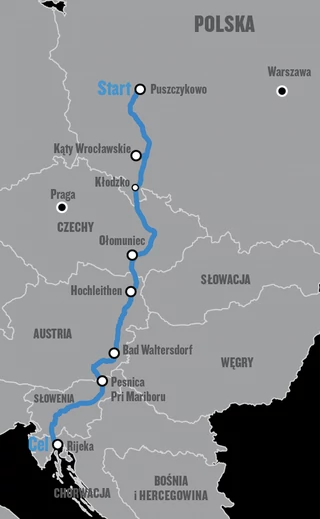 Mapka podróży Porsche Taycanem i Audi e-tronem GT do Chorwacji
