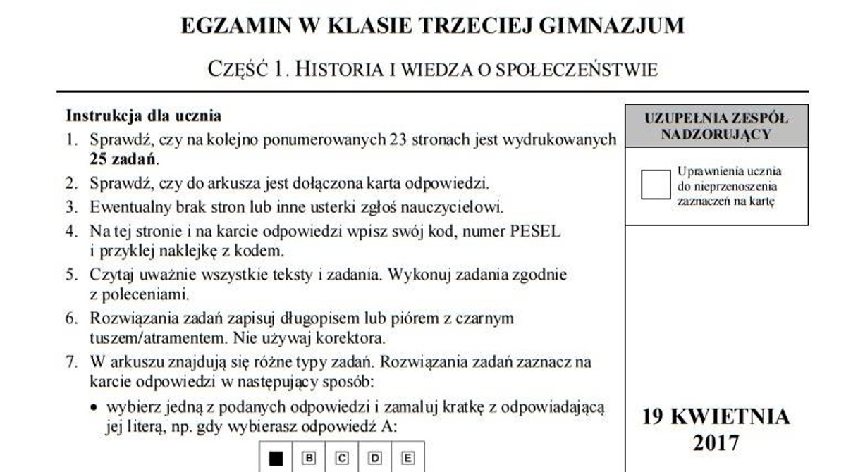 Test Gimnazjalny Historia I Wos 2017