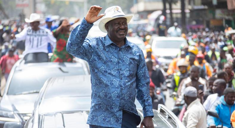 Raila Odinga on his way to a political rally at Kamukunji grounds on January 23, 2023