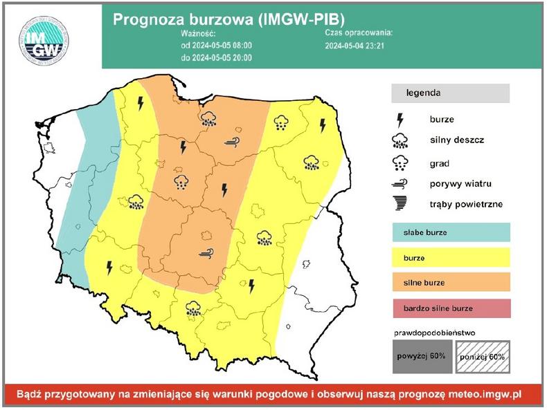 IMGW ostrzega przed burzami niemal całą Polskę