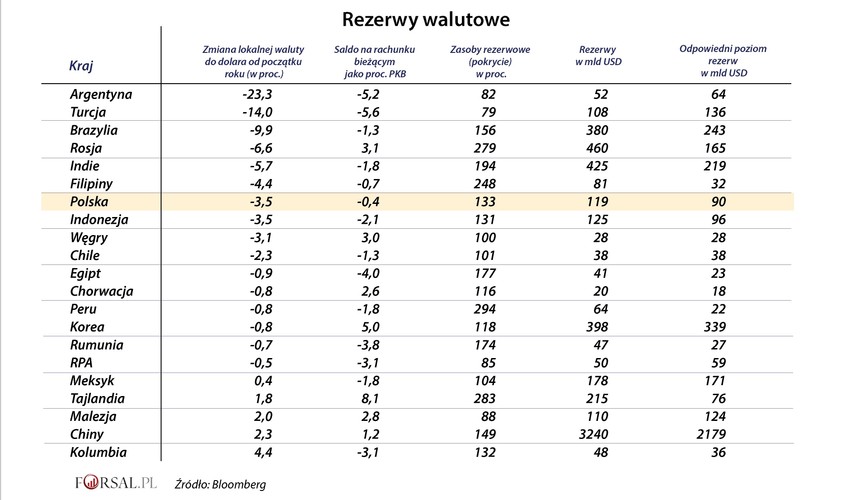 Świat państw zaliczanych do grupy Emerging Market jest bardzo zróżnicowany. Różnice między krajami najlepiej widoczne są w przypadku rezerw walutowych. Podczas gdy największa gospodarka grupy (Chiny) dysponuje ogromnymi zapasami, to rezerwy w krajach takich jak Argentyna czy Turcja drastycznie się kurczą po tym, jak ich banki centralne były zmuszone do interwencji w celu obrony swoich walut.