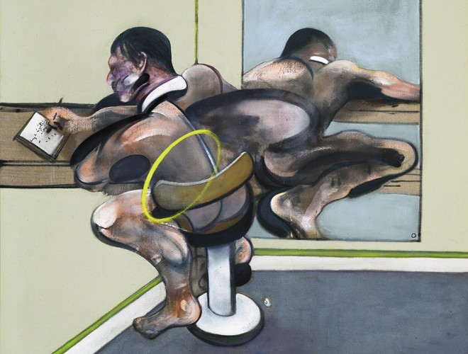 5. Francis Bacon. Wartość sprzedaży dzieł tego irlandzkiego artysty samouka rośnie już od kilku lat. W ubiegłym roku wyniosła 153 mln dolarów, na które złożyło się ponad 10 mln transakcji. Dzięki temu wynikowi Bacon został okrzyknięty „najbezpieczniejszą inwestycją w Zachodnim Świecie”. Najdroższą jego pracą sprzedaną w zeszłym roku był obraz Figure Writing Reflected in Mirror (1976), który 9 maja został zlicytowany za 40 mln dolarów na aukcji organizowanej przez Sotheby’s w Nowym Jorku. Doszło również do spektakularnej transakcji jednego z dzieł wchodzącego w skład słynnej serii papieskiej Bacona. W listopadzie obraz inspirowany portretem papieża Innocentego X pędzla Velazqueza został sprzedany za 26,5 mln dolarów i zdobył tym samym tytuł najdroższego dzieła całej serii. 
 Na zdjęciu obraz 'Figure Writing Reflected in Mirror' (1976), Francis Bacon.