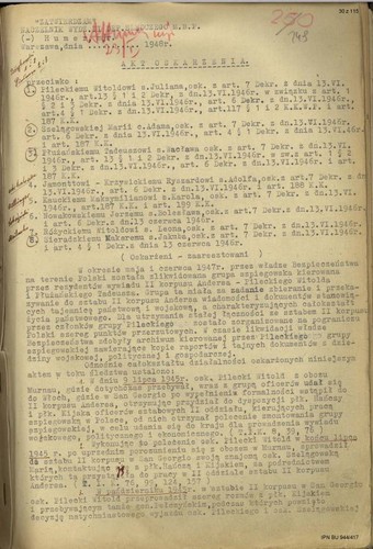 Akt oskarżenia Wiolda Pileckiego przez komunistyczne władze