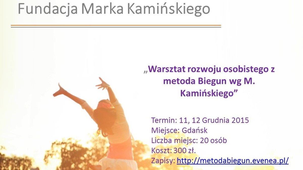 Rok 2015 w Fundacji Marka Kamińskiego obfitował w wielkie kroki - wydarzenia o wymiarze międzynarodowym i lokalnym. Do października prowadziliśmy projekt pielgrzymki przez Europę (projekt 3 Biegun) oraz podróż do Japonii (Wielka Podróż Patrycji), zbieraliśmy fundusze na Obozy Zdobywców Biegunów (akcja Kup Kroki), szkoliliśmy trenerów i nauczycieli (szkolenie "Zostań trenerem metody Biegun" oraz e-learning ze scenariuszami lekcji). We wrześniu przedstawiliśmy plany fundacji na przyszłość podczas konferencji w Europejskim Centrum Solidarności, w której uczestniczyło ponad 450 osób.