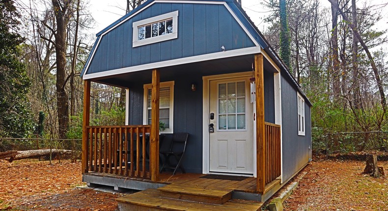 The exterior of the tiny house Precious Price built in her backyard.Precious Price