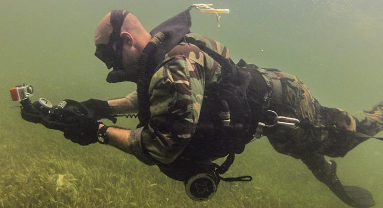 A US Army Special Forces combat diver off the coast of Washington, August 14, 2014.