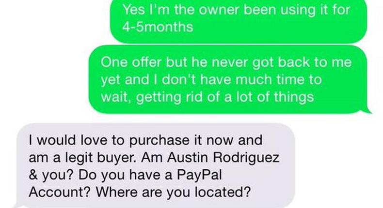 A chat between a buyer and the scammer