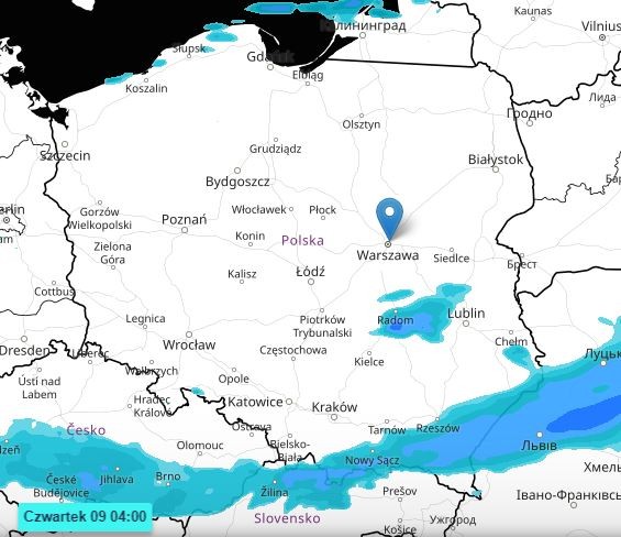 Prognozowane opady w nocy