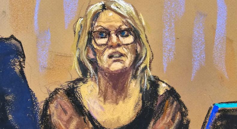 A courtroom sketch of Stormy Daniels on the witness stand in former President Donald Trump's hush-money trial.REUTERS/Jane Rosenberg