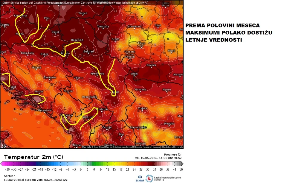 Letnje vrednosti temperatura od oko polovine juna