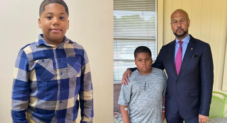 Aderrien Murry, 11, was shot in the chest by a Mississippi police officer after he called 911 for help. His attorney Carlos Moore (right) told Insider the child had a collapsed lung and still struggles to breathe sometimes.Courtesy of Carlos Moore