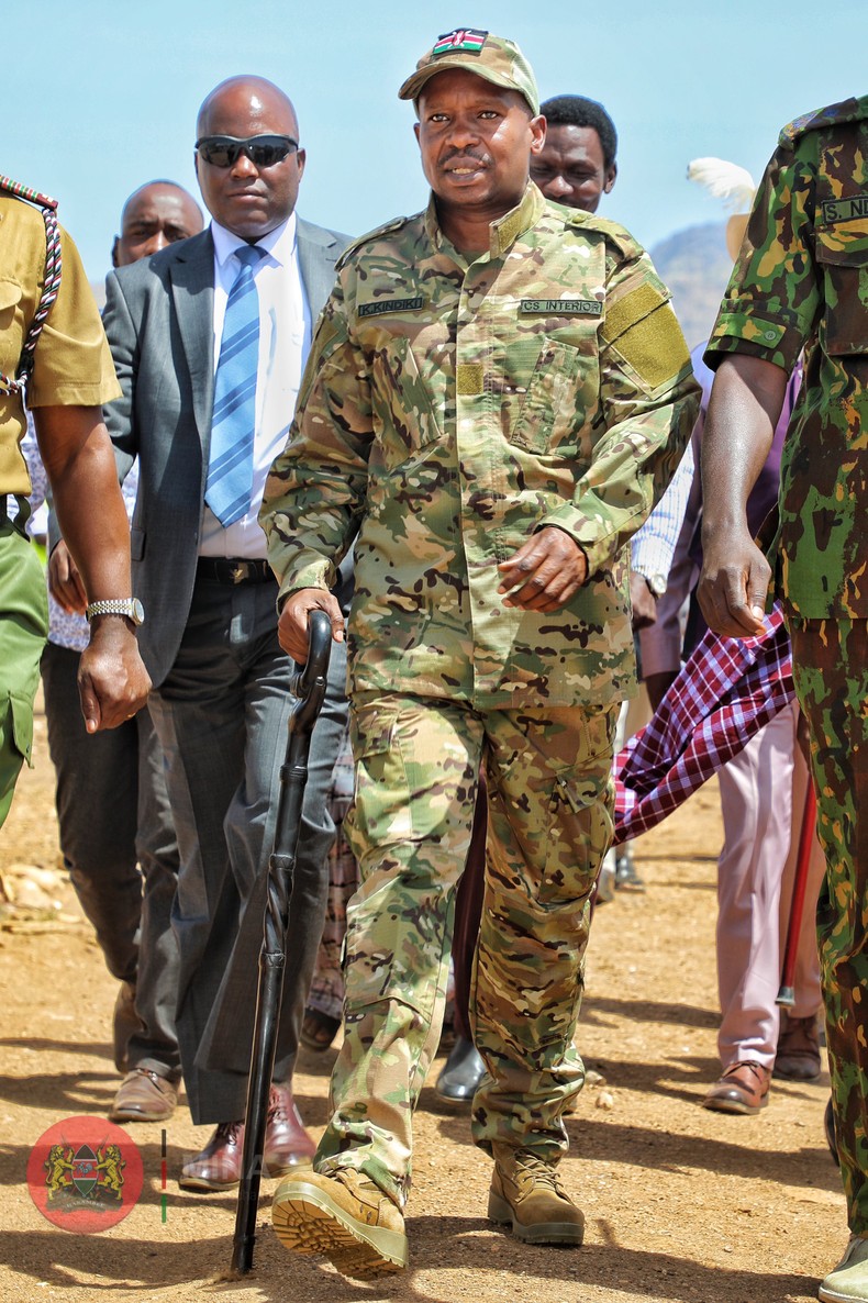 Interior Cabinet Secretary Kithure Kindiki during a tour of Turkana County
