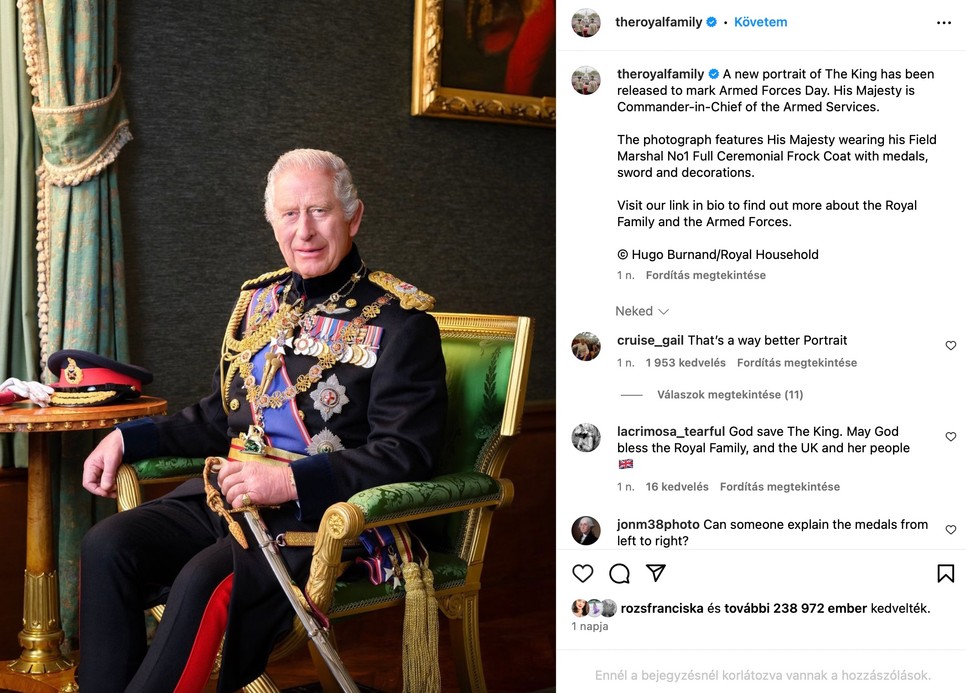 Károly király új portréját imádják a rajongók