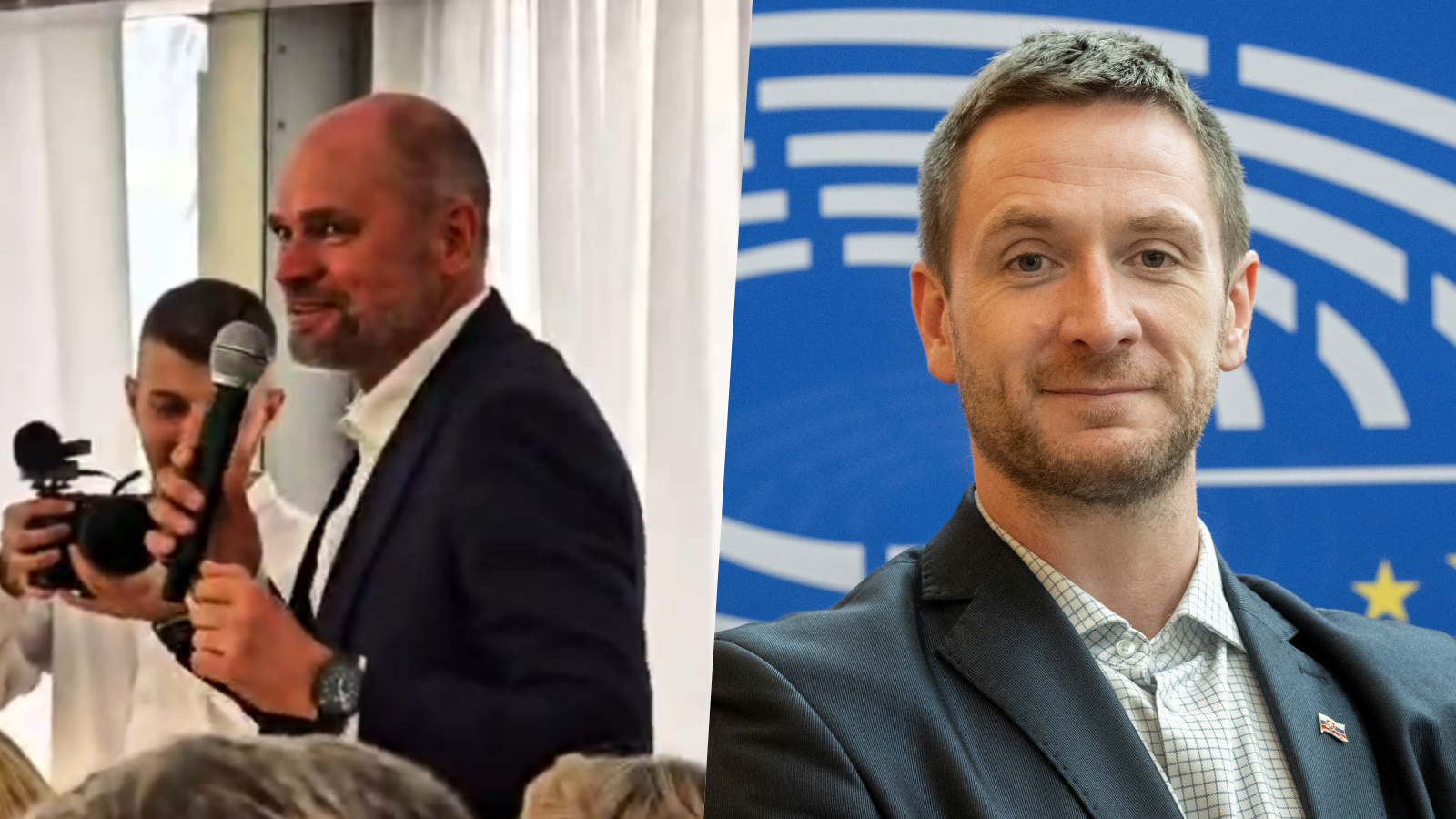 Bývalý predseda strany SaS Richard Sulík na svadbe svojho syna Filipa a europoslanec Milan Uhrík.