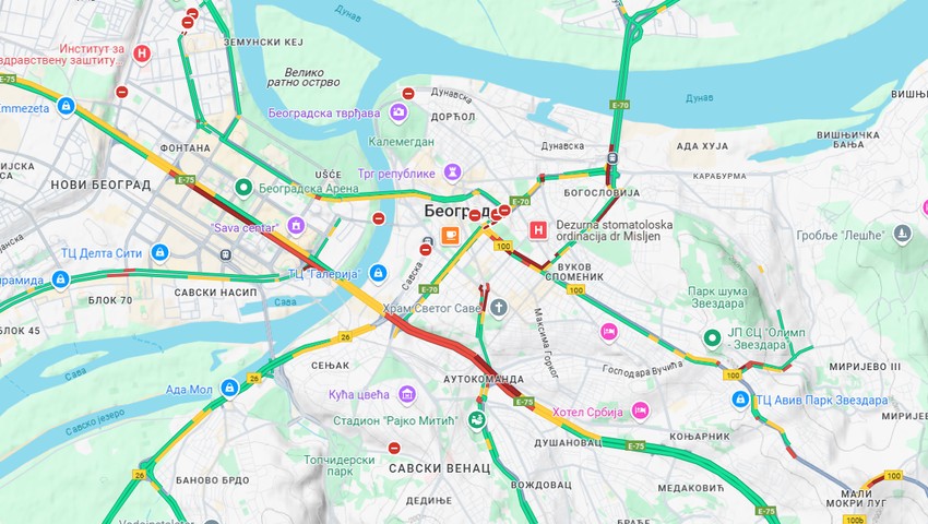 Mapa gužve u Beogradu