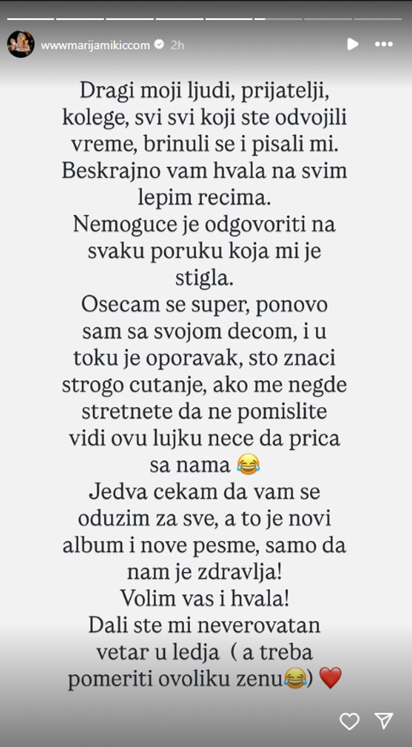 Marija Mikić otkrila kako se oseća nakon operacije