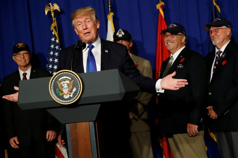 Trump at an event with US veterans in Danang, Vietnam.