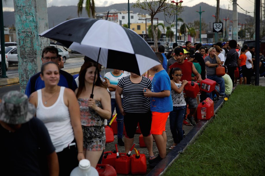 People waiting to buy gasoline in Caguas, Puerto Rico.