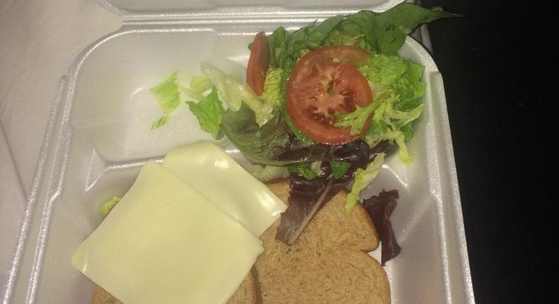 The sad cheese sandwich that has become a symbol of the Fyre Festival's failure.