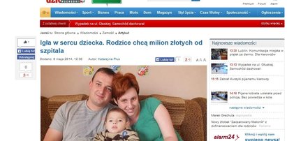 Lekarze zostawili igłę w sercu dziecka! Rodzice chcą mln zł!