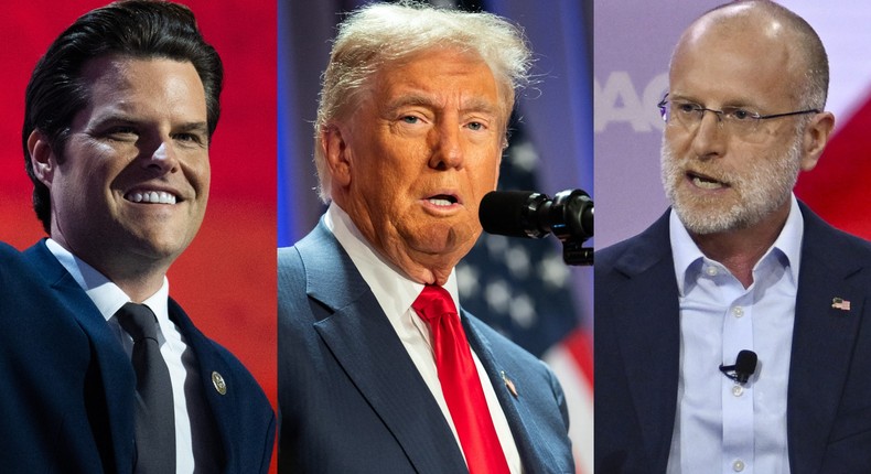 President-elect Donald Trump's picks to head the Justice Department (former Congressman Matt Gaetz) and the Federal Communications Commission (FCC Commissioner Brendan Carr) show how he's elevating some of Big Tech's biggest critics.Tom Williams/CQ-Roll Call, Allison Robbert/Pool, and Celal Gunes/Anadolu via Getty Images