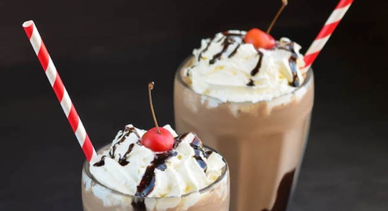 banana smoothie topped with chocolate