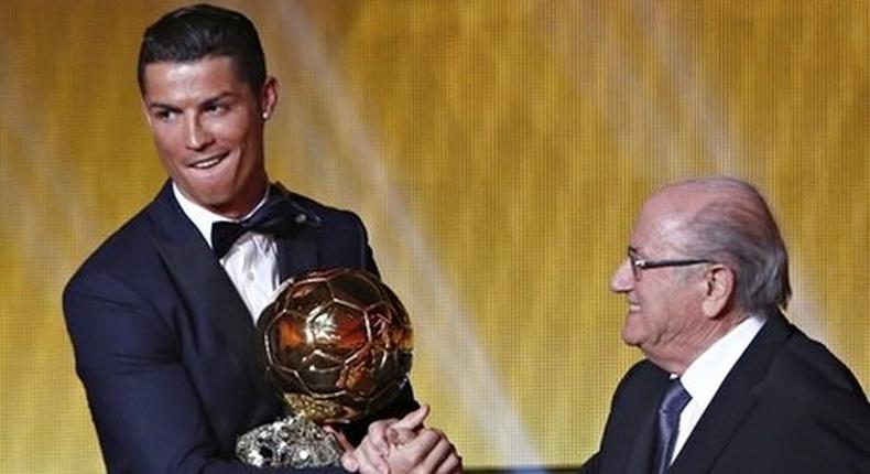 Real Madrid's Cristiano Ronaldo, a member of FIFPro, is congratulated by Sepp Blatter earlier this year after winning the Fifa Ballon d'Or. 