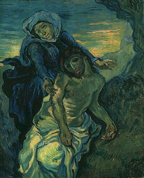 Obraz "Pietà"  z 1889 r., Vincent van Gogh, o wym. 42 × 34 cm
