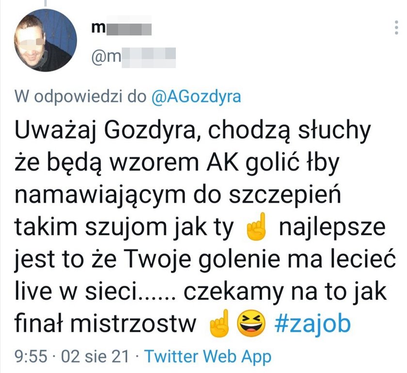 Agnieszka Gozdyra otrzymała przerażającą wiadomość od antyszczepionkowca