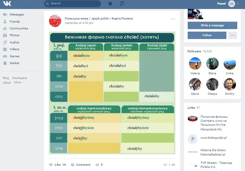 Nauka polskiego na VK