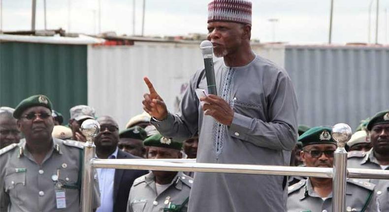 Comptroller General of the Nigerian Customs Service, Col. Hamid Ali addressing officers 