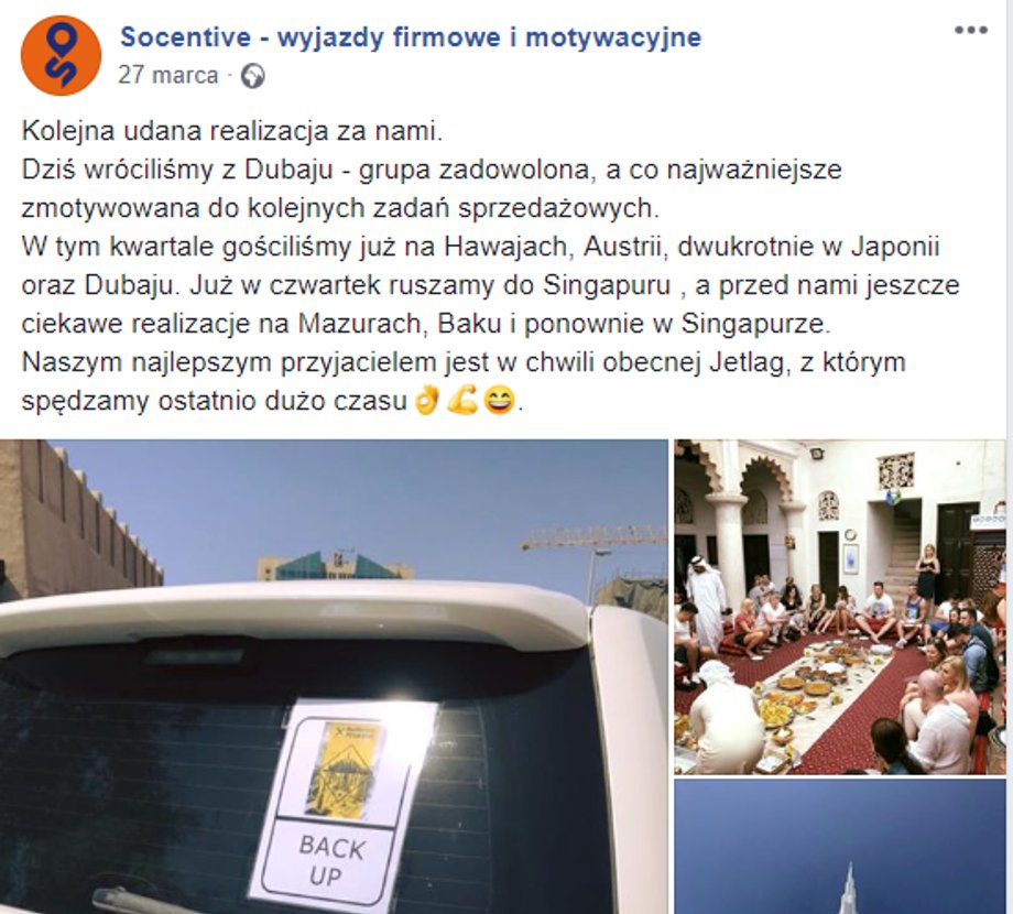 Wpis na profilu Facebookowym firmy Socentive. Na zdjęciu widać logo Raiffeisen Banku