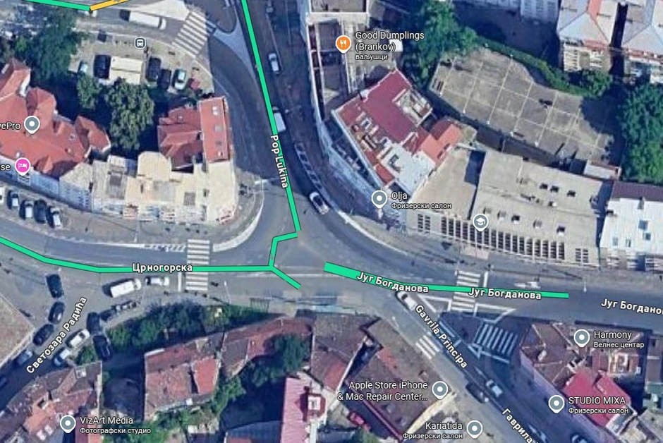 Kružna raskrsnica  Crnogorska - Pop Lukina -Gavrila Principa - Jug Bogdanova