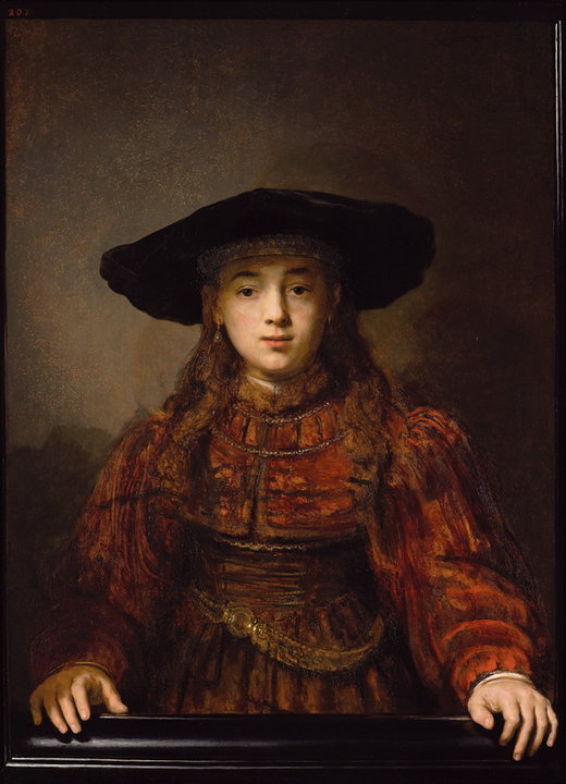 Rembrandt obraz pt. "Dziewczyna w ramie obrazu"