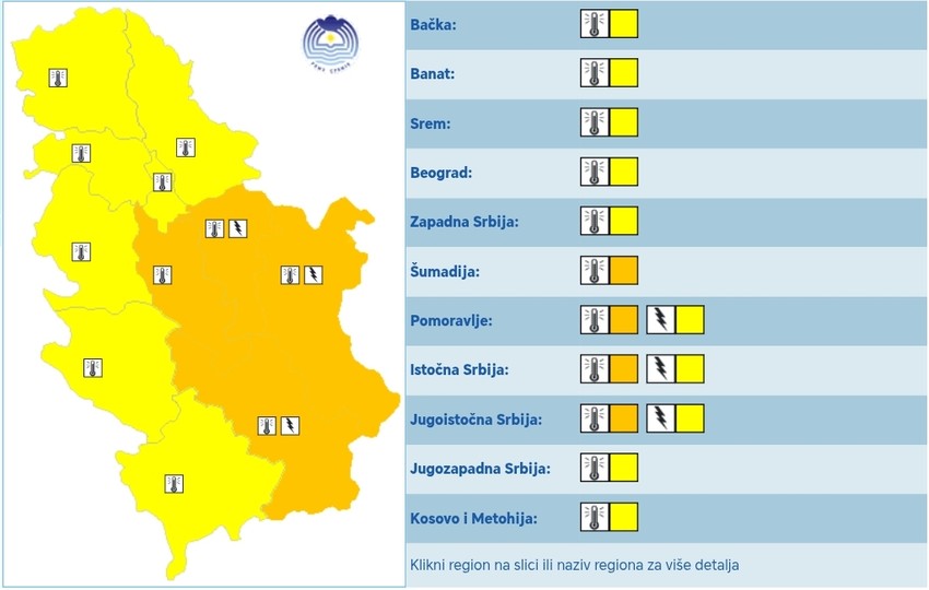 RHMZ meteoealarm za petak