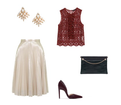 Bluzka/buty/torebka Zara Spódnica Topshop kolczyki H&M, fot. www.polyvore.com