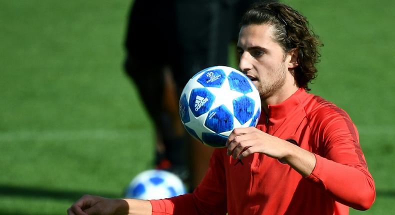 Adrien Rabiot at a PSG training session - he has been frozen out by the club after refusing to sign a new contract