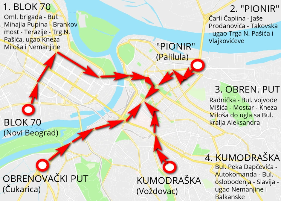 Tačke okupljanja i trase protestnih vožnji